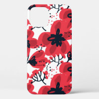Abstract hand drawn red flowers seamless pattern