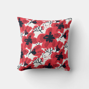 Abstract hand drawn red flowers seamless pattern cushion