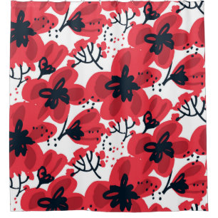 Abstract hand drawn red flowers seamless pattern shower curtain