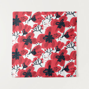 Abstract hand drawn red flowers seamless pattern tapestry