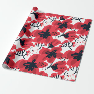 Abstract hand drawn red flowers seamless pattern wrapping paper