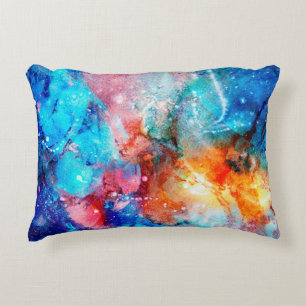 Abstract hand-made texture. Marbling blue and oran Decorative Cushion
