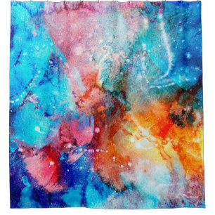 Abstract hand-made texture. Marbling blue and oran Shower Curtain