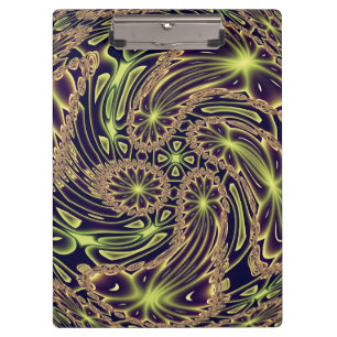 Abstract Happy Dance Neon Gold Fractal Art Clipboard