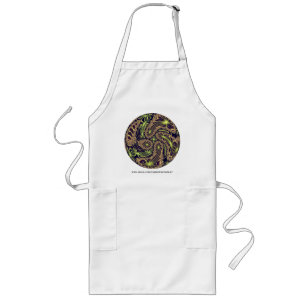 Abstract Happy Dance Neon Gold Fractal Art Long Apron