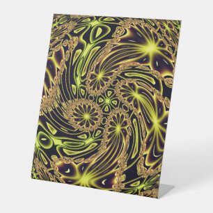 Abstract Happy Dance Neon Gold Fractal Art Pedestal Sign
