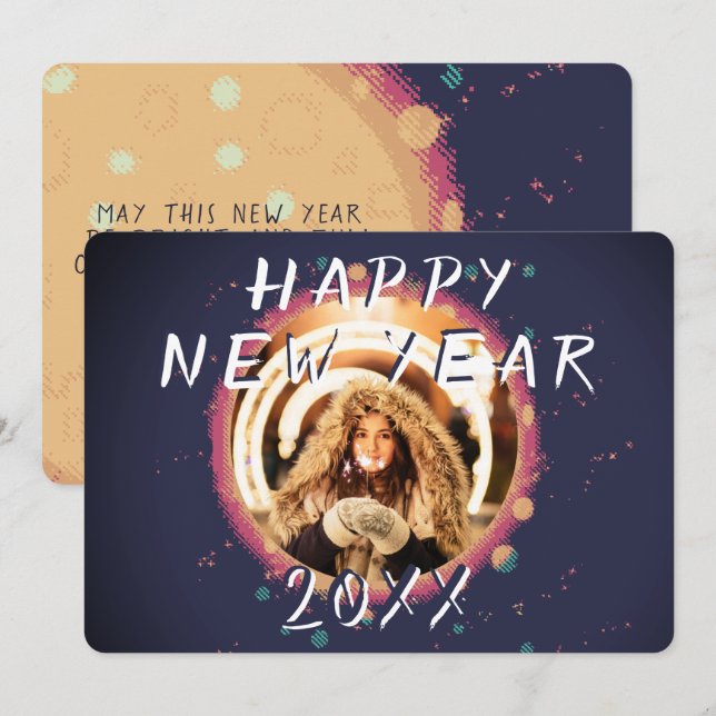Abstract Happy New Year 2023 Photo  Holiday Card (Front/Back)