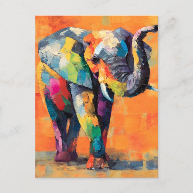 Abstract Happy Rainbow Elephant Announcement Postcard (Front)
