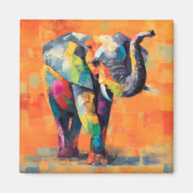 Abstract Happy Rainbow Elephant Magnet (Front)