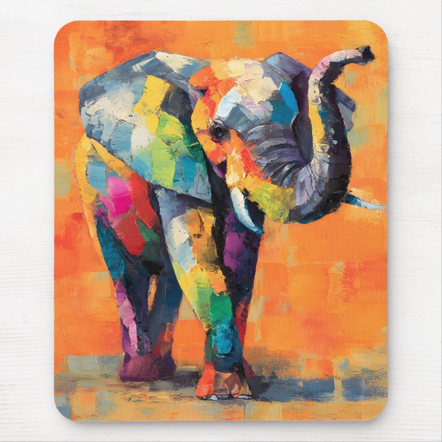 Abstract Happy Rainbow Elephant Mouse Pad (Front)