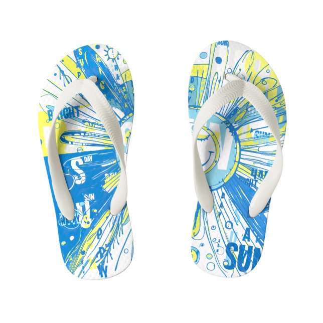 Abstract Happy Whimsical Sun Word Art Kid's Jandals (Footbed)