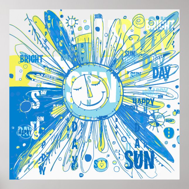 Abstract Happy Whimsical Sun Word Art Poster (Front)