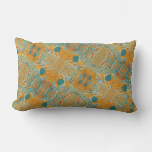 Abstract Harvest orange and teal motif Lumbar Cushion (Front)