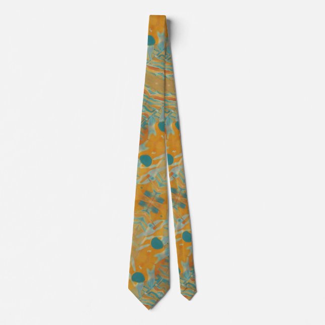 Abstract Harvest orange and teal motif Tie (Front)