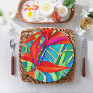 Abstract Hawaiian Bird of Paradise Flower Paper Plate