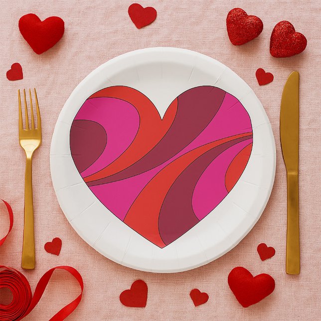 Abstract Heart Bold Red and Pink Swirl Pattern  Paper Plate (Creator Uploaded)