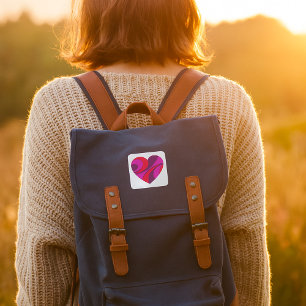Abstract Heart Bold Red and Pink Swirl Pattern Square Sticker