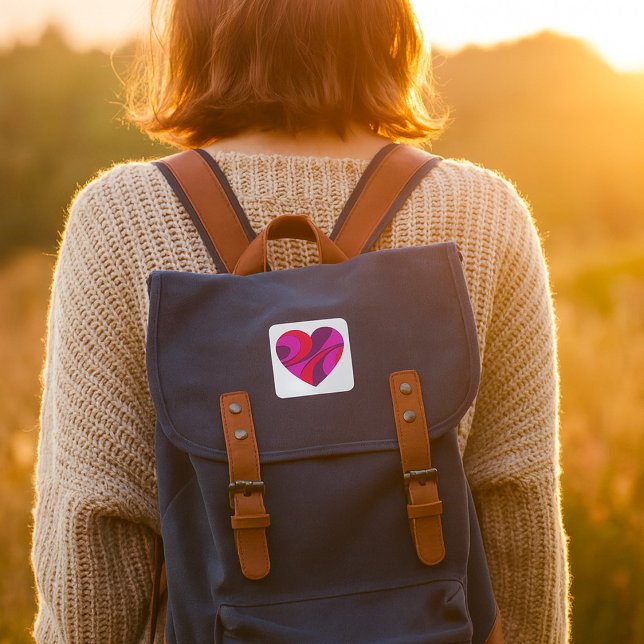 Abstract Heart Bold Red and Pink Swirl Pattern  Square Sticker (Creator Uploaded)