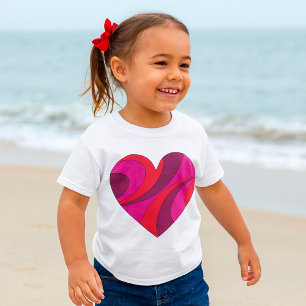 Abstract Heart Bold Red and Pink Swirl Pattern T-Shirt