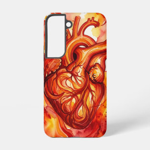 Abstract Heart Fire Red Watercolor Samsung Cases
