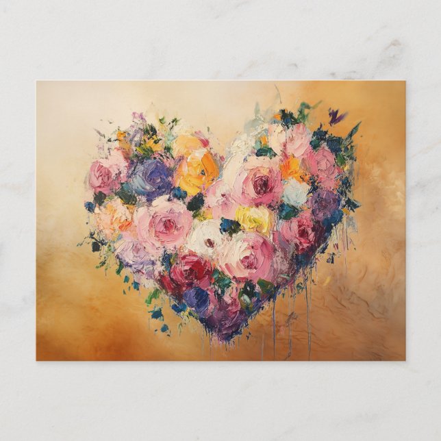 Abstract Heart Flowers Impressionist Postcard (Front)