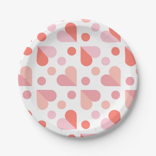 Abstract Heart Geometric Pattern Paper Plate (Front)