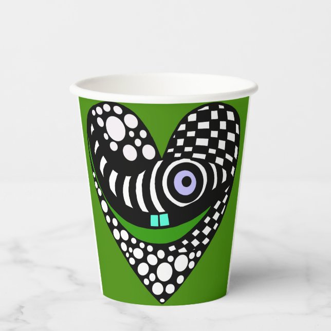 Abstract heart on green paper cups (Front)