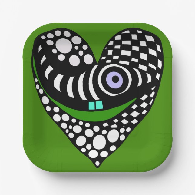 Abstract heart on green paper plate (Front)