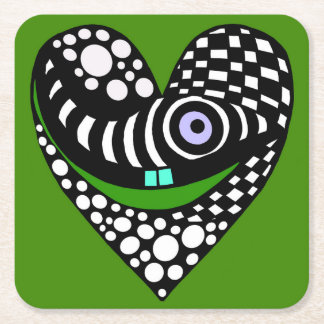 Abstract heart on green square paper coaster