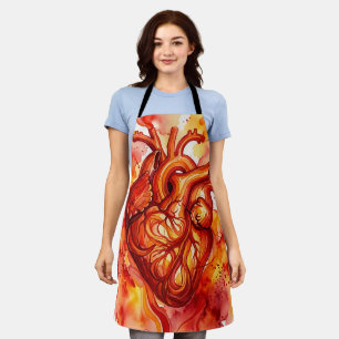 Abstract Heart Red Fire Watercolor Apron
