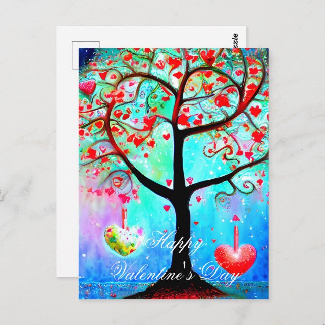 Abstract heart tree valentine postcard (Front/Back)