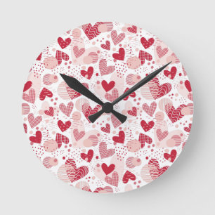Abstract hearts pattern throw pillow round clock