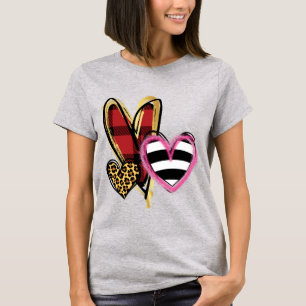 Abstract Hearts Red Plaid Cheetah Black Stripe T-Shirt