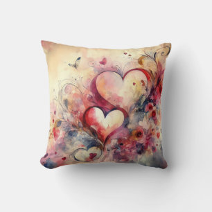 Abstract Hearts Roses Throw Pillow