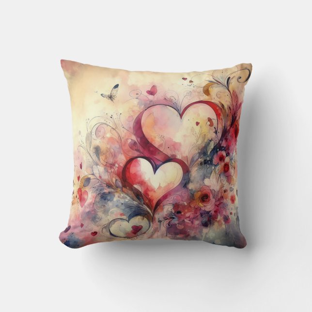 Abstract Hearts Roses Throw Pillow (Front)
