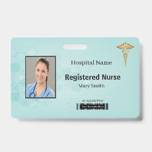 Abstract Hexagon Medical Caduceus Photo ID Badge