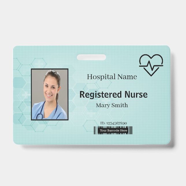 Abstract Hexagon Medical Heat Beat Lifeline ID Badge (Front)