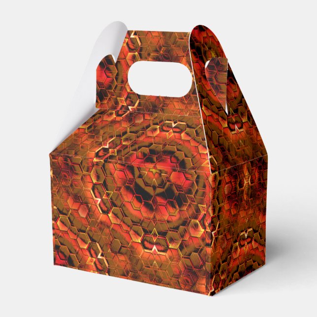 Abstract hexagons and cubes in stained ember red   favour box (Front Side)