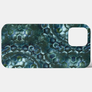 Abstract hexagons in stained luminosity dark cyan  iPhone 13 pro max case
