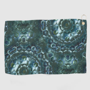 Abstract hexagons in stained luminosity dark cyan golf towel