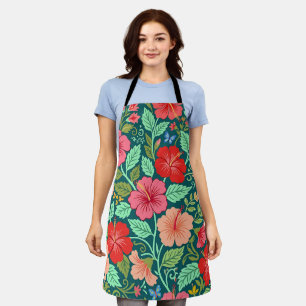Abstract Hibiscus Butterflies Textile Apron