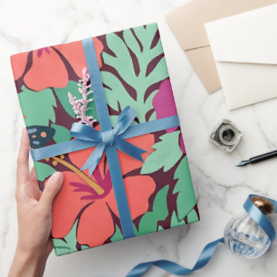 Abstract Hibiscus Butterflies Wrapping Paper