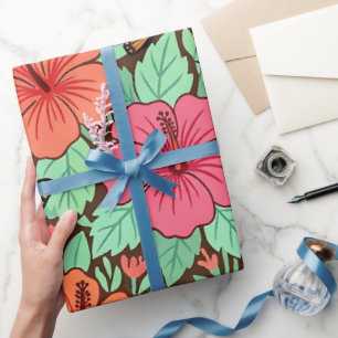 Abstract Hibiscus Butterflies Wrapping Paper