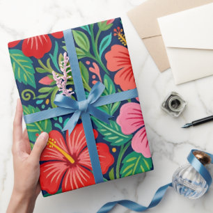 Abstract Hibiscus Butterflies Wrapping Paper