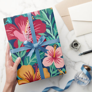 Abstract Hibiscus Butterfly Garden Wrapping Paper