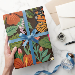 Abstract Hibiscus Butterfly Garden Wrapping Paper