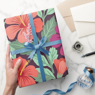 Abstract Hibiscus Butterfly Wrapping Paper