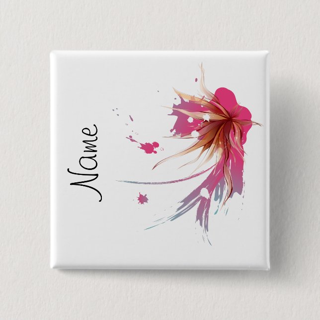 Abstract Hibiscus Flower 15 Cm Square Badge (Front)