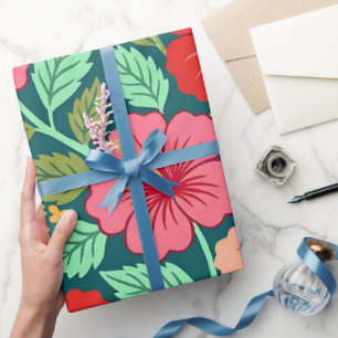 Abstract Hibiscus Garden Butterfly Wrapping Paper