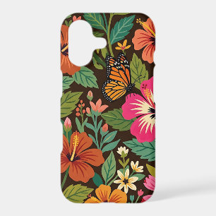 Abstract Hibiscus Monarch Butterfly iPhone Cases